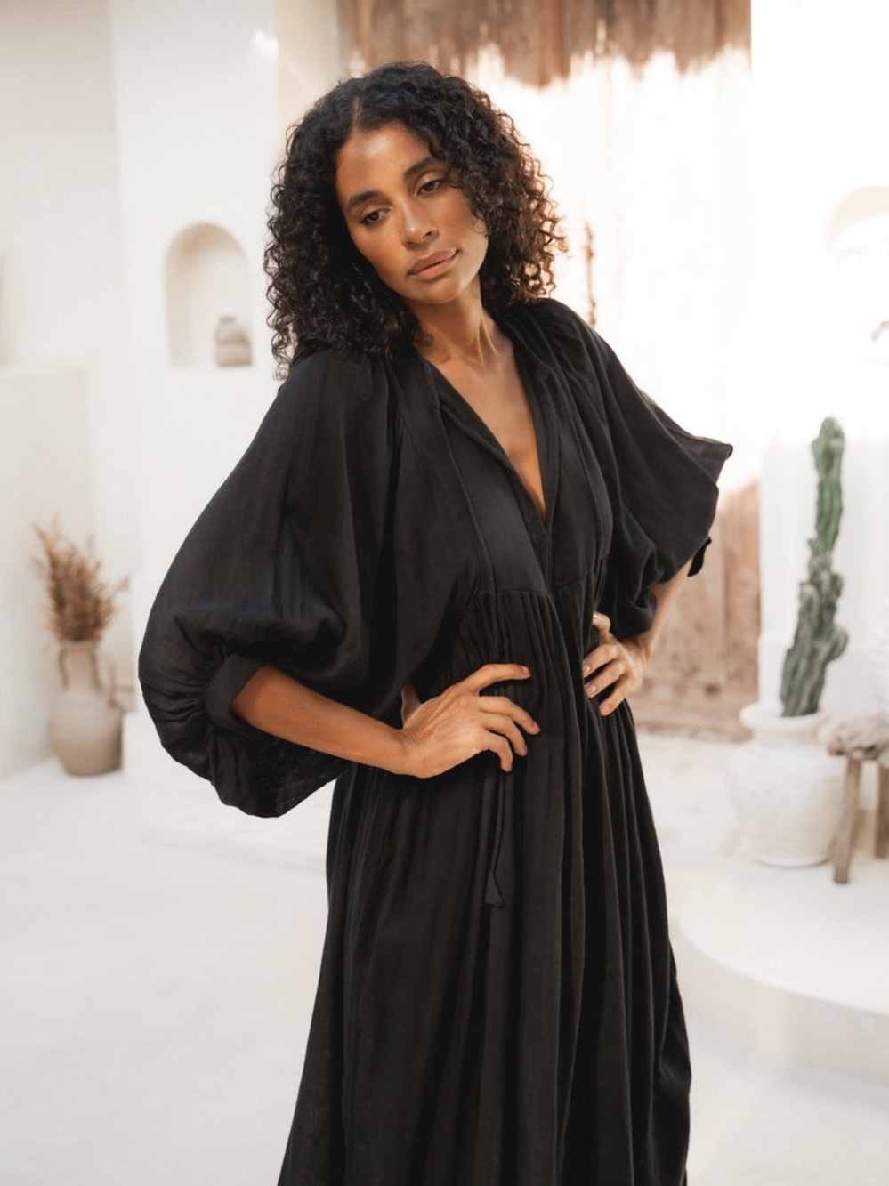 Daughters of India Kyra Midi Black Gauze Dress Size XS